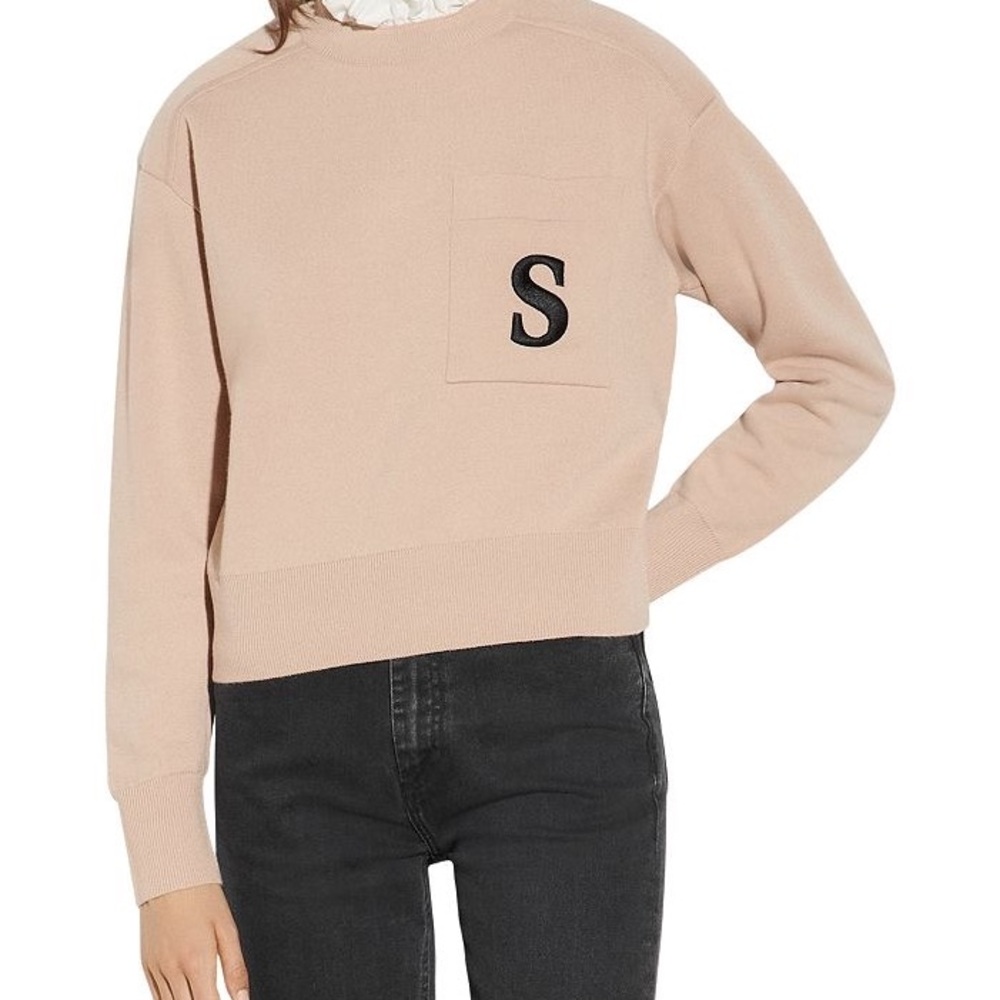 Sandro Lucille Ruffle Collar Embroidered Sweater Small
